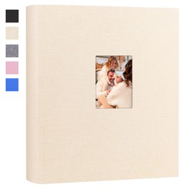 Photo Album 4x6 600 Photos with Writing Space Linen Cover with Front Window Picture Album, 600 Photos 4x6 Photo Album Book for Wedding Kids Travel Family Baby Pictures (Beige)