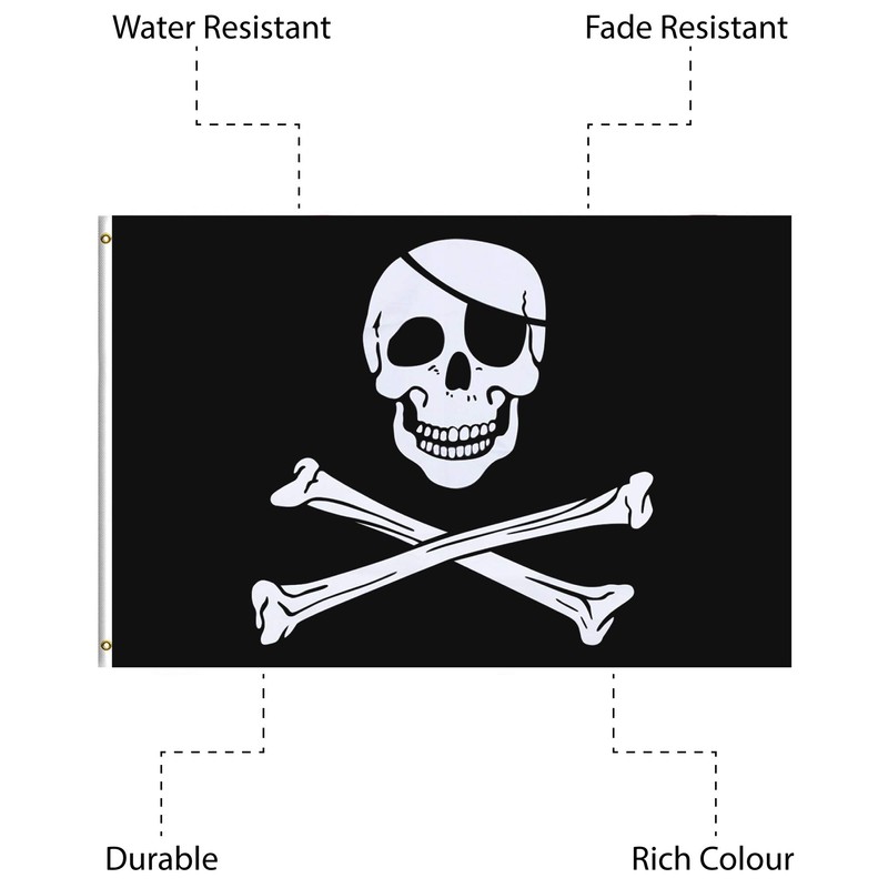 Large Black Pirate Flag Jolly Roger Skull and Bones 90x150cm