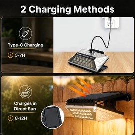 USB & Solar Powered Clip-on Lights, Waterproof 110 LEDs 600 LM Motion Sensor Outdoor Lights, 3 Lighting Modes, Easy to Install Solar Wall Lights for Fence, Deck, Patio & Porch (2-Pack)