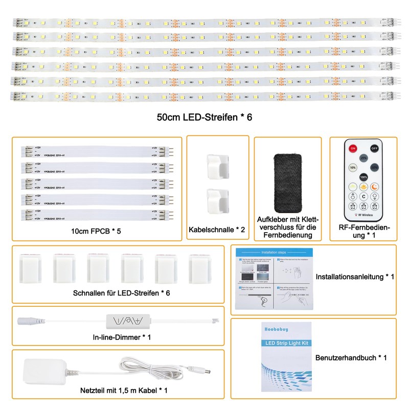 Hoobabuy LED Strip White 3 Metres, Under-Unit Light Strip Kitchen