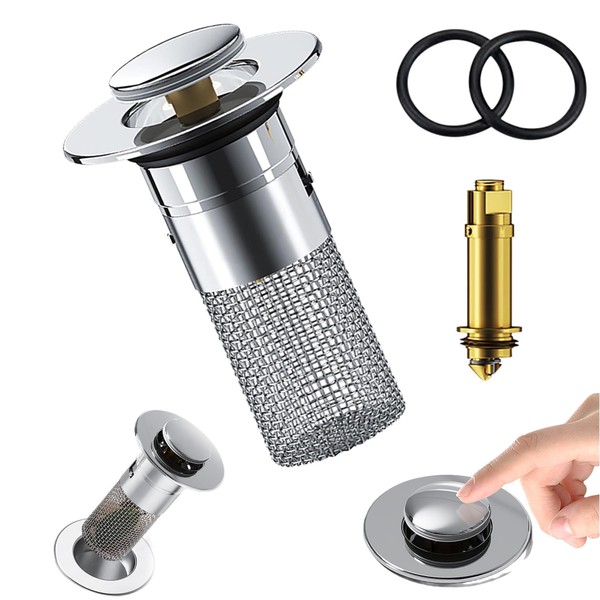 Bathroom Sink Stopper Hair Catcher - Stainless Steel Pop Up