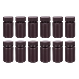 PATIKIL 12Pcs 125ml Reagent Bottles, PP Wide Mouth Round Bottles with Screw Cap for Lab Water Reagent Liquids Solid Sample Storage Seal, Brown