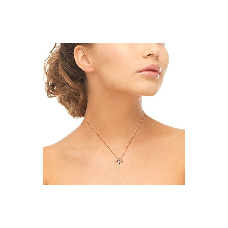 GemStar USA Rose Gold Flashed Sterling Silver Cross Heart Necklace