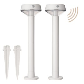 East Grove Home EcoPath Solar Collection LED Landscape Path Light or Fence Post Light with Linkable IR Motion Sensor and Daylight Sensor 80 Lumens 8 Hours on Full Charge 3000K in White (Pack of 2)