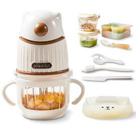 PLODON Baby Food Maker-Food Processor, Fruits, Vegetables, Meats, Potatoes, Avocados, Gift Package with A feeding spoon, A bib, A set of 4 separate food ice cube trays, and Two 200ml food storage