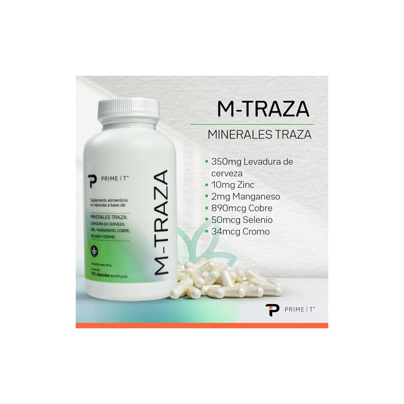 Primetech Nutrition Minerales Traza 100 Cáps Cobre Cromo Manganeso Selenio
