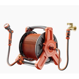 Retractable Garden Hose Reel 1/2 '' x 100 ft, Wall/Floor Mounted Water Hose Holder with 2-IN-1 Multi-Function Hose Nozzle, Protable Garden Hose Reel Outdoor Tools for Car Washing, Watering