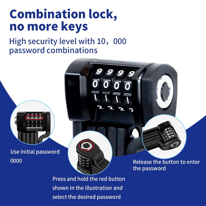 Auto Care Bike Fold Code Lock, 35 Inch Thickened Alloy