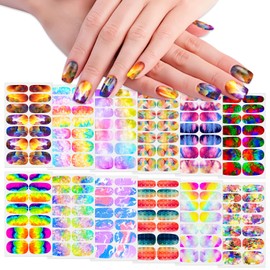 WOKOTO 12 Sheets Graffiti Nail Polish Stickers Full Nail Wraps for Women Aurora Gradient Gel Nail Strips Nail Polish Strips for Women Girls Nail Stickers Mix Color Stick On Nail Gel Stickers