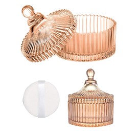 Kuskins Body Powder Puff and Container Set,Large Powder Puff Crystal Container Wet Dry Makeup Dusting Powder Puffs for Women Face & Body Washable, Reusable（Amber）