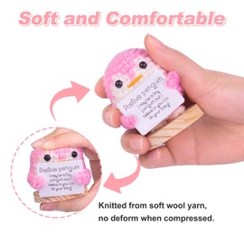 Mwmoeen Funny Positive Penguin, Lucky Charm Penguin Pocket Hug Gifts, Cute Knitted Penguin with Positive Card Encouragement Gifts, Motivational Gifts, Best Friend Gifts