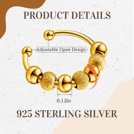 30 Pcs Anxiety Fidget Ring for Women Stainless Steel Adjustable Spinner Ring with Beads for Kids Girls Men Adults Teens Stress Relief (Gold)
