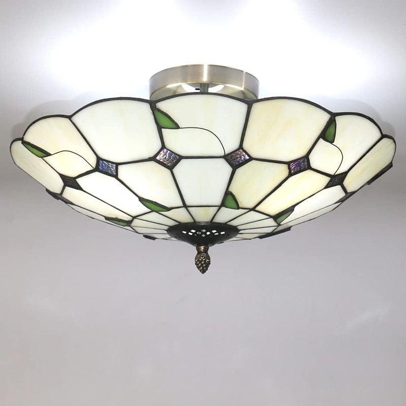 Skyweel 16 Inch Tiffany Style Stained Glass Ceiling Light Fixture