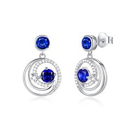 FANCIME Sapphire Dangle Drop Earrings 925 Sterling Silver Moon Star Blue Gemstone September Birthstone Earring Fine Jewelry Birthday Gifts for Her Women