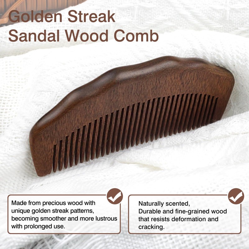 Natural Sandalwood Wide-Tooth Comb – Anti-Static Hair Detangler & Scalp