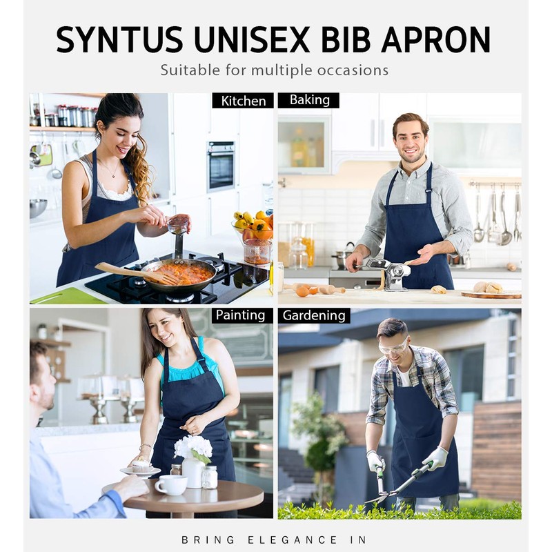 Syntus 4 Pack Adjustable Bib Apron Waterdrop Resistant with 2