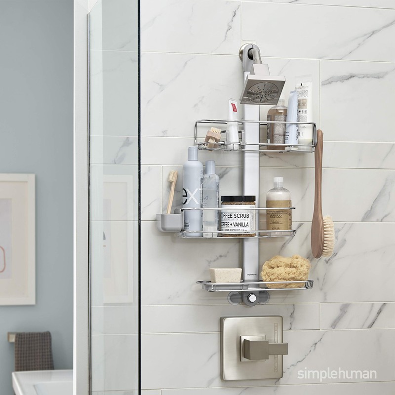 simplehuman Adjustable and Extendable Shower Caddy Large, Stainless Steel and