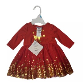 BLUEBERI BOULEVARD CHRISTMAS REINDEER & GOLD STARS DRESS  GIRLS 6-9 Months