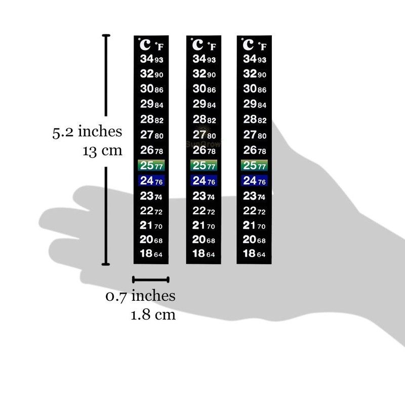 SunGrow Betta Stick-on Sticker Thermometers, 5.2 x 0.7 Inches, Green