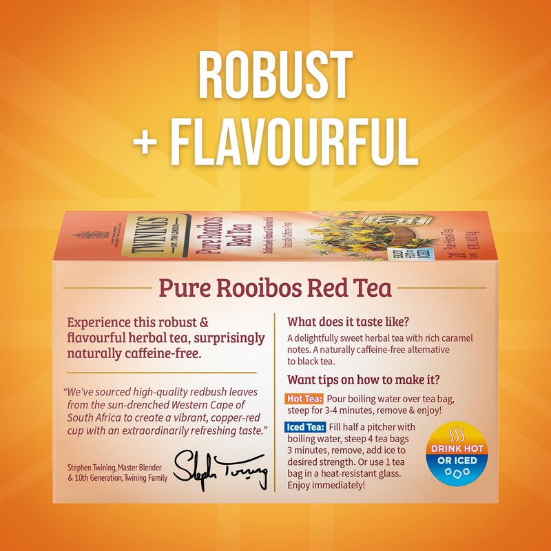 Twinings Pure Rooibos Red Herbal Tea Individually Wrapped Bags, 20