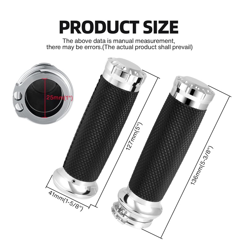 DREAMIZER 1 inch Motorcycle Grips Chrome Universal Motorcycle Handlebar Grips