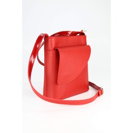 1 x Belli Italian Bag Leather Women's Shoulder Bag with Additional Folding Compartment 18.5 x 18.5 x 7 cm (W x H x D) - Red -