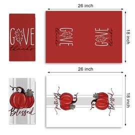 Croar Thanksgiving Pumpkin Red Kitchen Dish Towels Set of 2, Fall Give Thanks Blessed Maple Leaves Drying Hand Towel Baking Cooking Cloth, Autumn Farmhouse Bathroom Home Decoration 18 x 26 Inches