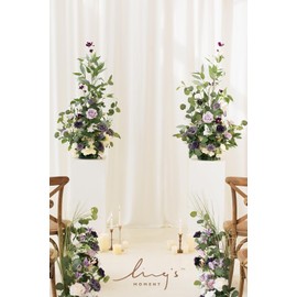Ling's Moment 41" Tall Free Standing Artificial Flowers Arrangements 2 pcs Wedding Arch Altar Stage Decorations Lilac Gold for Ceremony Reception Rose Fake Floral Party Outdoor Centerpieces Decor