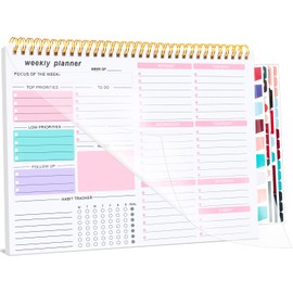 Weekly To Do List Notepad, Weekly Desk Planner with 52 Tear Off Sheets Undated Weekly Planner Habit Tracker & Productivity Organizer for Home and Work（8.5''x11''）-Pink