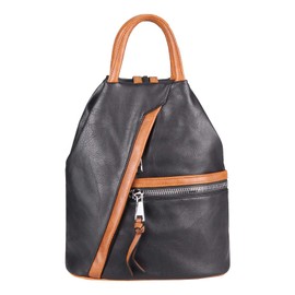 ITALYSHOP24.COM OBC Women's Backpack Shoulder Bag Leather Look Daypack Backpack Handbag Daypack City Backpack, black / brown, Rucksack