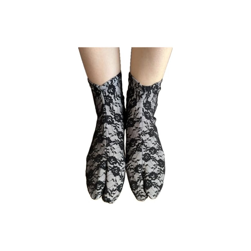 MiAn Women's Double Layer Lace Tabi Socks, Non-slip, Long Sleeves,