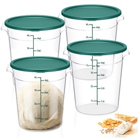Suclain 4 Pcs 4 Qt Food Storage Container Bucket with Lids Clear Proofing Containers for Dough Rise Bread with Scale Handle Round Flour Container Bucket for Home Restaurant Food Storage (Green)