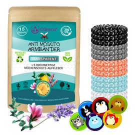 Olleeno® Mückenschutz Armband Moskito Insektenschutz Armband für Outdoor Camping Wandern Sport Anti Mückenarmband für Kinder und Erwachsene (15 Stück + 6 Mückenabwehr Aufkleber)