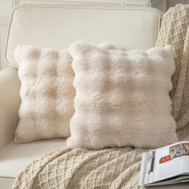 YAERTUN Pack of 2 Beige Cushion Covers 18x18 Inch 45x45 cm Thick Soft wool Decorative Throw Pillow covers Pillowcase Faux Fur Plush fluffy for Sofa Couch Bedroom