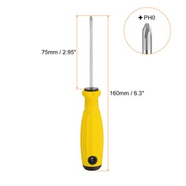 HARFINGTON 2pcs PH0 Phillips Screwdriver #0 6.3" Magnetic Screwdrivers 3" CR-V with Ergonomic Handle for DIY Repairing, Yellow