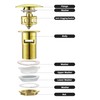 WOMAO Gold Sink Drain Fitting, Pop-Up Drain Valve with Overflow