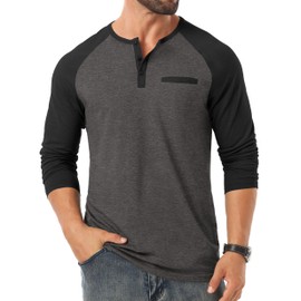 Sailwind Mens Cotton Henley Shirts Long Sleeve Casual T-Shirts Lightweight Button Pullover Shirts with Pocket Dark Gray Black