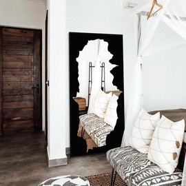 Full-Length Mirror Free Standing Leaning Mirror with Artistic Black Abstract Overlay Deco, 55"x28" Shatterproof Wall-Mounted Mirror, Perfect for Living Room, Bedroom, Cloakroom, and Bathroom Decor