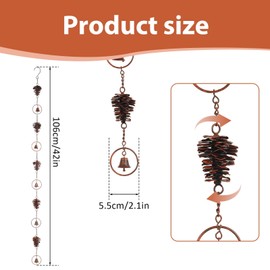 JHCBKFF 3.5 Feet Pinecone Shaped Rain Chain Metal Rain Chain Gutter Rain Chain Downpipe Outdoor Rain Catcher Decorate Pine Cones and Bells Rain Chain for Indoor Outdoor Decoration