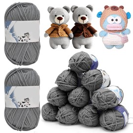Yuraigm Crochet Yarn 12 x 50 g/Ball, Super Soft Wool Knitting Yarn Cotton for Crocheting, Anti-Pilling Baby Wool for Knitting, 100% Acrylic Yarn for Beginners and Children for Knitting Project (Grey)