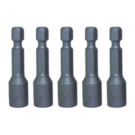 1/4-Inch Magnetic Hex Head Driver Bit w/Quick Change Shank - Used for Installing Screws, Nuts, Bolts, etc. - Commonly Used for Metal Roofing Screws - (5 PACK)