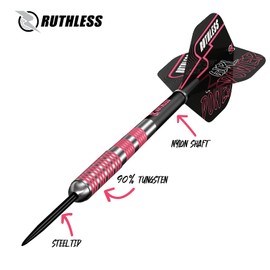 RUTHLESS RX Girl Power Darts Set | 90% Tungsten Steel Tip | Ringed Pink, Standard, 23g (D6108)