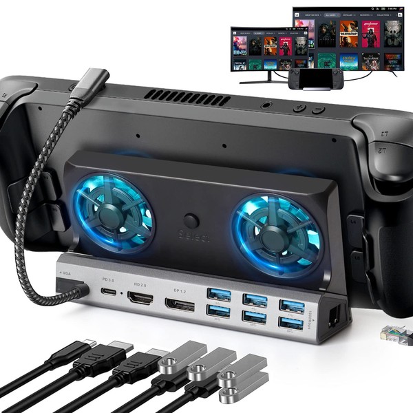 Steam Deck Dock with Dual Cooling Fans, 11-in-1 Steam Deck