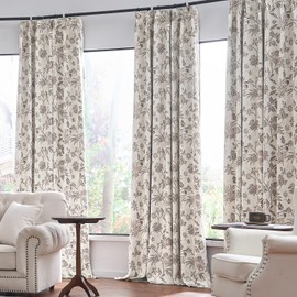 jinchan Pinch Pleated Curtains Blackout Floral Curtains for Bedroom Printed Flower Black Out Curtain, 84 Inches Long Window Treatment, Back Tab Taupe Window Curtain Drapes with Hooks Set 2 Panels