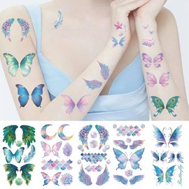 Y 10 Sheet Butterfly Temporary Tattoo Stickers Women Girls Makeup Festival Carnival Birthday Party Fake Body Tattoos for Butterflies Wings Flowers Theme Face Tattoos Body Tattoos