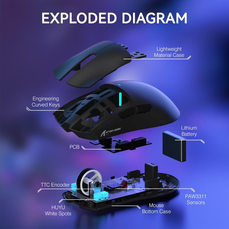 ATTACK SHARK X11 Lightweight Wireless Gaming Mouse with RGB Charging