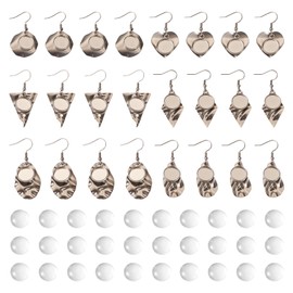 PandaHall 6 Pairs Stainless Steel Earring Wire Hooks Blank Bezel Trays Pendants with 30pcs Glass Dome Cabochons for Women Earring Jewelry Making