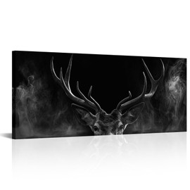 OuElegent Large Deer Antler Canvas Wall Art Deer Antler Pictures Black Deer Painting Artwork for Home Bedroom Living Room Wall Decor Framed 20"x48"