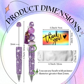 Sayglossy 7 Pcs Glitter Beadable Pens Full Rhinestone Fancy Ballpoint Pens Assorted for Beads DIY Diamond Beaded Pen Kit Cute Journalling Ballpoint Fun Bling for DIY Craft Making (Purple)