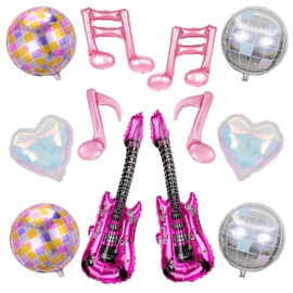 Yukiner Music Party Foil Balloons, 12pcs Disco Ball, Guitar, Musical Notes